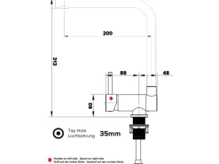 VIZIO Wasserhahn Vorfenster Küchenarmatur Umklappbar 6 CM LINKER HEBEL mit 360° Schwenkbarem L Auslauf Verchromt   Weiß Granit