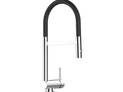 VIZIO Wasserhahn Vorfenster Küchenarmatur Umklappbar 6 CM mit 360° Schwenkbarem Auslauf Abnehmbare 2 Strahl Handbrause Verchromt   Schwarz