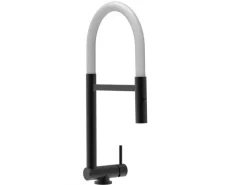 VIZIO Wasserhahn Vorfenster Küchenarmatur Umklappbar 45 CM mit 360° Schwenkbarem Auslauf Abnehmbare 2 Strahl Handbrause Schwarz Matt   Weiß