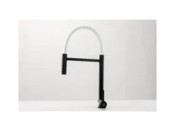 VIZIO Wasserhahn Vorfenster Küchenarmatur Umklappbar 45 CM mit 360° Schwenkbarem Auslauf Abnehmbare 2 Strahl Handbrause Schwarz Matt   Weiß