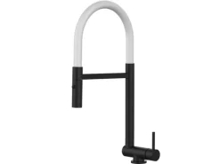 VIZIO Wasserhahn Vorfenster Küchenarmatur Umklappbar 45 CM mit 360° Schwenkbarem Auslauf Abnehmbare 2 Strahl Handbrause Schwarz Matt   Weiß