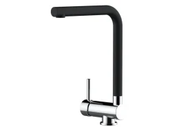 VIZIO Wasserhahn Vorfenster Küchenarmatur Umklappbar 6 CM LINKER HEBEL mit 360° Schwenkbarem L Auslauf Verchromt   Schwarz Granit