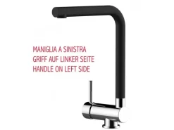 VIZIO Wasserhahn Vorfenster Küchenarmatur Umklappbar 6 CM LINKER HEBEL mit 360° Schwenkbarem L Auslauf Verchromt   Schwarz Granit