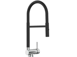 VIZIO Wasserhahn Vorfenster Küchenarmatur Umklappbar 6 CM mit 360° Schwenkbarem Auslauf Abnehmbare 2 Strahl Handbrause Schwarz Matt und Verchromt