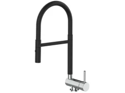 VIZIO Wasserhahn Vorfenster Küchenarmatur Umklappbar 6 CM mit 360° Schwenkbarem Auslauf Abnehmbare 2 Strahl Handbrause Schwarz Matt und Verchromt