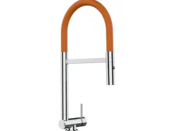 VIZIO Wasserhahn Vorfenster Küchenarmatur Umklappbar 45 CM mit 360° Schwenkbarem Auslauf Abnehmbare 2 Strahl Handbrause Verchromt   Orange