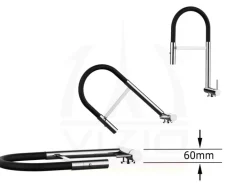 VIZIO Wasserhahn Vorfenster Küchenarmatur Umklappbar 6 CM mit 360° Schwenkbarem Auslauf Abnehmbare 2 Strahl Handbrause Verchromt   Grau