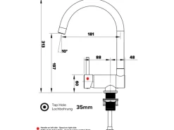 VIZIO Wasserhahn Vorfenster Küchenarmatur Umklappbar 6 CM LINKER HEBEL mit 360° Schwenkbarem U Auslauf Verchromt