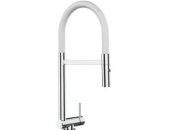 VIZIO Wasserhahn Vorfenster Küchenarmatur Umklappbar 45 CM mit 360° Schwenkbarem Auslauf Abnehmbare 2 Strahl Handbrause Verchromt   Weiß