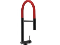 VIZIO Wasserhahn Vorfenster Küchenarmatur Umklappbar 45 CM mit 360° Schwenkbarem Auslauf Abnehmbare 2 Strahl Handbrause Schwarz Matt   Rot