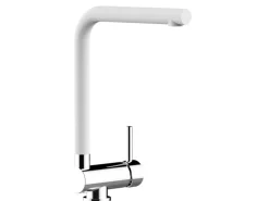 VIZIO Wasserhahn Vorfenster Küchenarmatur Umklappbar 6 CM mit 360° Schwenkbarem L  Auslauf Verchromt   Weiß Granit