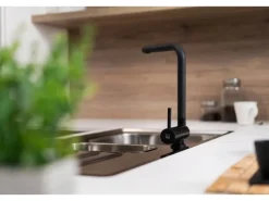 VIZIO Wasserhahn Vorfenster Küchenarmatur Umklappbar 45 CM mit 360° Schwenkbarem L Auslauf Schwarz Matt