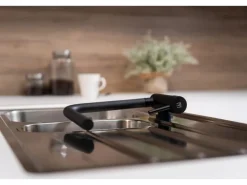 VIZIO Wasserhahn Vorfenster Küchenarmatur Umklappbar 45 CM mit 360° Schwenkbarem L Auslauf Schwarz Matt