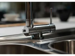 VIZIO Wasserhahn Vorfenster Küchenarmatur Umklappbar 45 CM mit 360° Schwenkbarem Auslauf Abnehmbare 2 Strahl Handbrause Verchromt   Grau