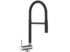 VIZIO Wasserhahn Vorfenster Küchenarmatur Umklappbar 6 CM LINKER HEBEL 360° Schwenkbarem Auslauf Abnehmbare 2 Strahl Brause Schwarz Matt   Chrom