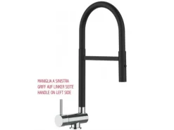 VIZIO Wasserhahn Vorfenster Küchenarmatur Umklappbar 6 CM LINKER HEBEL 360° Schwenkbarem Auslauf Abnehmbare 2 Strahl Brause Schwarz Matt   Chrom