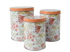 Vorratsdose 3-er Set Blumen-Motiv Rund Bunt