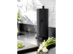 Wenko Küchenrollenhalter Clayton Pulverbeschichtetes Metall Ø 15 x 33 cm Schwarz