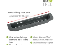 Wenko Spülorganizer Fino Ausziehbar bis 49,5 cm x 5,5 cm x 8,5 cm Grau