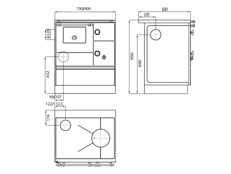 Westminster Küchenofen K 176 FA-70 links Stahl Elfenbein 5 kW