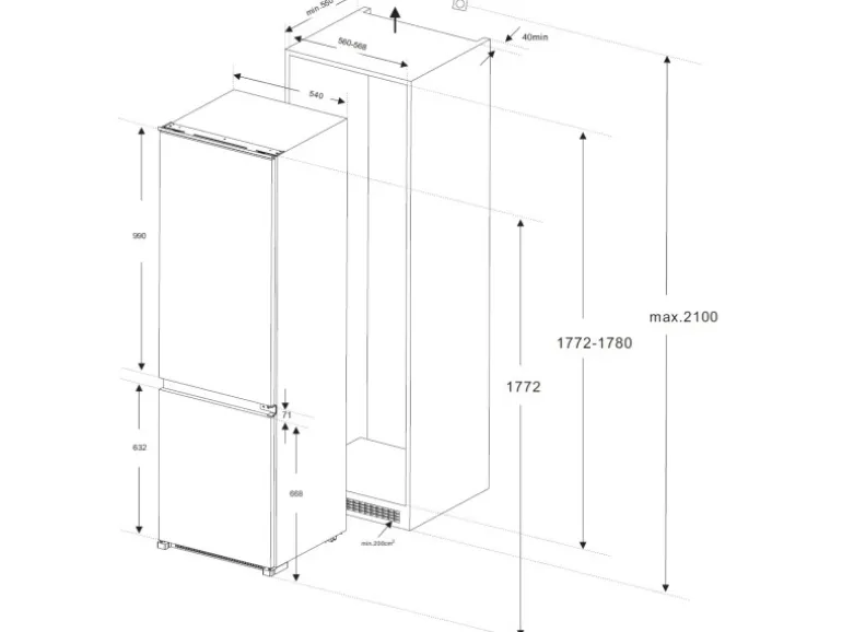 Wolkenstein Einbau-Kühl-Gefrierkombination WKG257. 4NF EB Weiß EEK: E