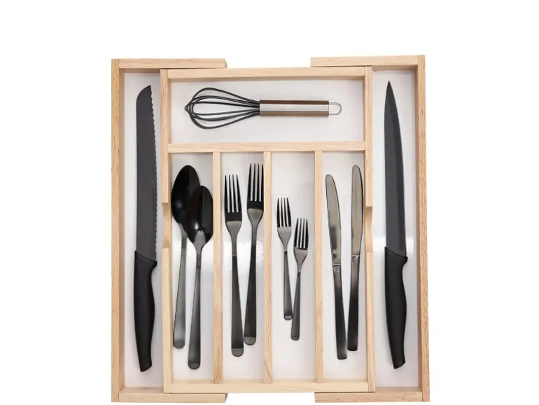 Zeller Besteckkasten Ausziehbar Gummibaum/Melamin 60 cm x 37,5 cm x 32 cm Natur