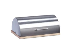 Zeller Brotkasten Edelstahl/Gummibaum 16 cm x 28 cm x 39 cm Silber