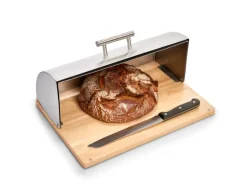Zeller Brotkasten Edelstahl/Gummibaum 16 cm x 28 cm x 39 cm Silber