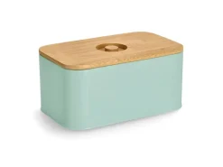 Zeller Brotkasten Metall mit Bambusdeckel 30 cm x 18 cm x 14 cm Mint