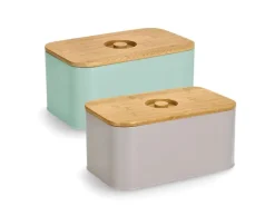 Zeller Brotkasten Metall mit Bambusdeckel 30 cm x 18 cm x 14 cm Mint
