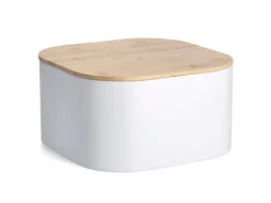 Zeller Brotkasten Metall mit Bambusdeckel 14,5 cm x 26,5 cm x 26,5 cm Weiß