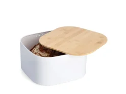 Zeller Brotkasten Metall mit Bambusdeckel 14,5 cm x 26,5 cm x 26,5 cm Weiß