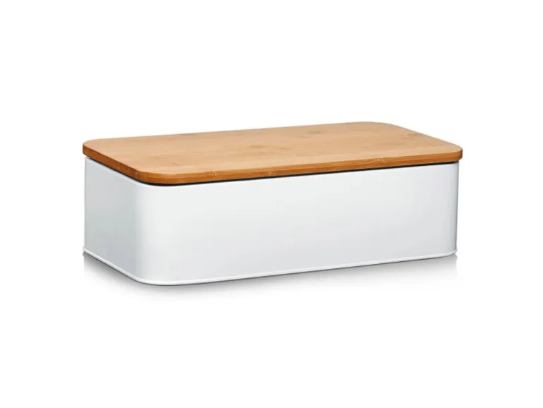 Zeller Brotkasten Metall mit Bambusdeckel Metall 42,5 x 23 x 12,3 cm Matt Weiß