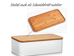Zeller Brotkasten Metall mit Bambusdeckel Metall 42,5 x 23 x 12,3 cm Matt Weiß