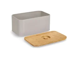 Zeller Brotkasten Metall mit Bambusdeckel 30 cm x 18 cm x 14 cm Beige