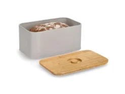 Zeller Brotkasten Metall mit Bambusdeckel 30 cm x 18 cm x 14 cm Beige
