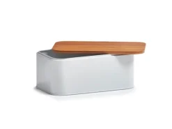 Zeller Brotkasten Metall mit Bambusdeckel 30,5 cm x 18 cm x 12,5 cm Matt Weiß