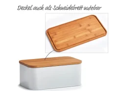 Zeller Brotkasten Metall mit Bambusdeckel 30,5 cm x 18 cm x 12,5 cm Matt Weiß