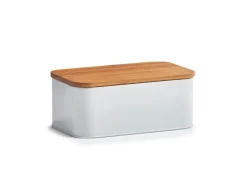 Zeller Brotkasten Metall mit Bambusdeckel 30,5 cm x 18 cm x 12,5 cm Matt Weiß