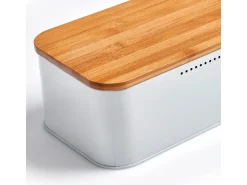 Zeller Brotkasten Metall mit Bambusdeckel 30,5 cm x 18 cm x 12,5 cm Matt Weiß