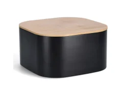 Zeller Brotkasten Metall mit Bambusdeckel 14,5 cm x 26,5 cm x 26,5 cm Schwarz
