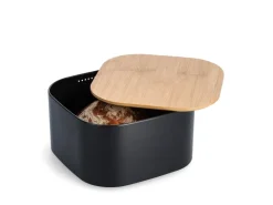 Zeller Brotkasten Metall mit Bambusdeckel 14,5 cm x 26,5 cm x 26,5 cm Schwarz