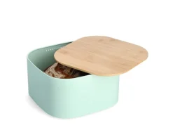 Zeller Brotkasten Metall mit Bambusdeckel 14,5 cm x 26,5 cm x 26,5 cm Mint