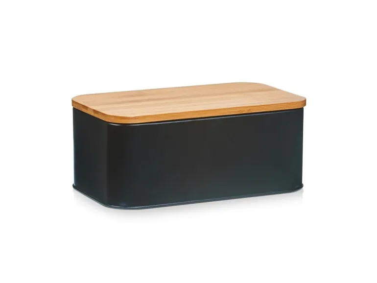 Zeller Brotkasten mit Bambusdeckel 30,5 cm x 18 cm x 12,5 cm Matt Schwarz