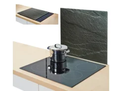 Zeller Herdblende-/Abdeckplatte Schiefer-Optik Glas 50 cm x 56 cm Anthrazit