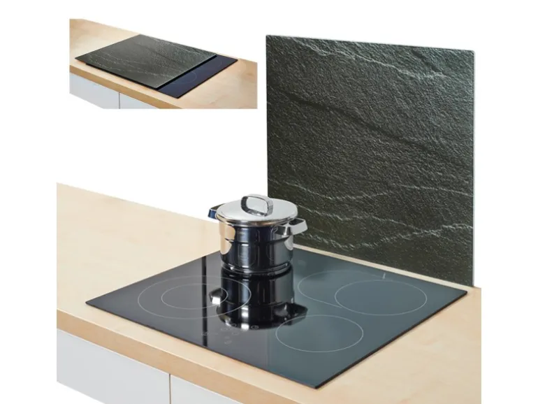 Zeller Herdblende-/Abdeckplatte Schiefer-Optik Glas 50 cm x 56 cm Anthrazit