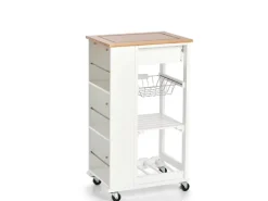 Zeller Küchenrollwagen Bambus/MDF/Metall 50 cm x 37 cm x 86,5 cm Weiß