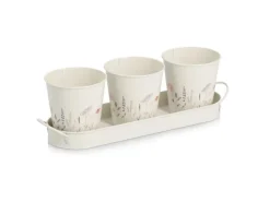 Zeller Kräutertopf-Set Flowers Metall 4-teilig Weiß