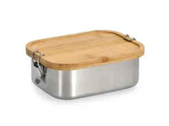 Zeller Lunch Box Edelstahl/Bambus mit Clipverschluss 6,8 x 14 x 18,4 cm Silber