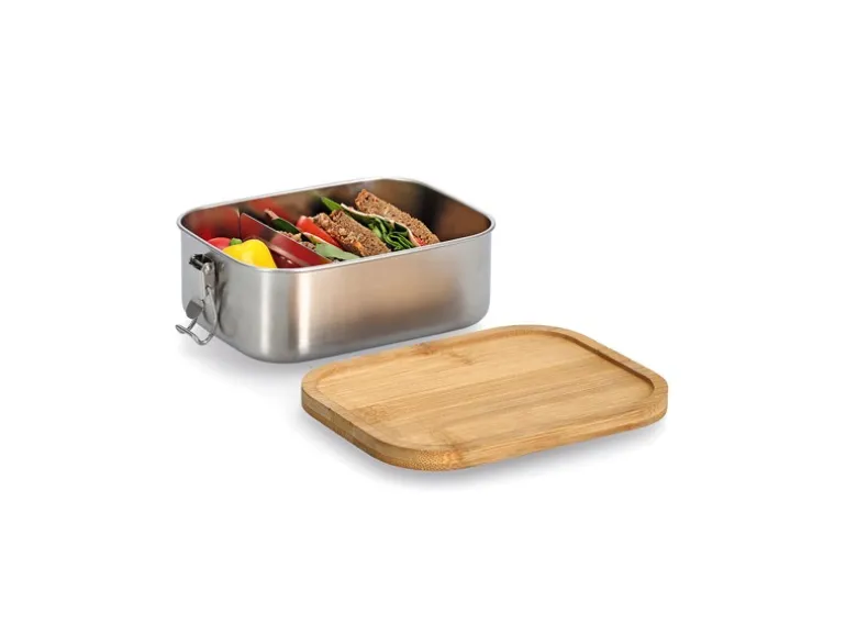 Zeller Lunch Box Edelstahl/Bambus mit Clipverschluss 6,8 x 14 x 18,4 cm Silber
